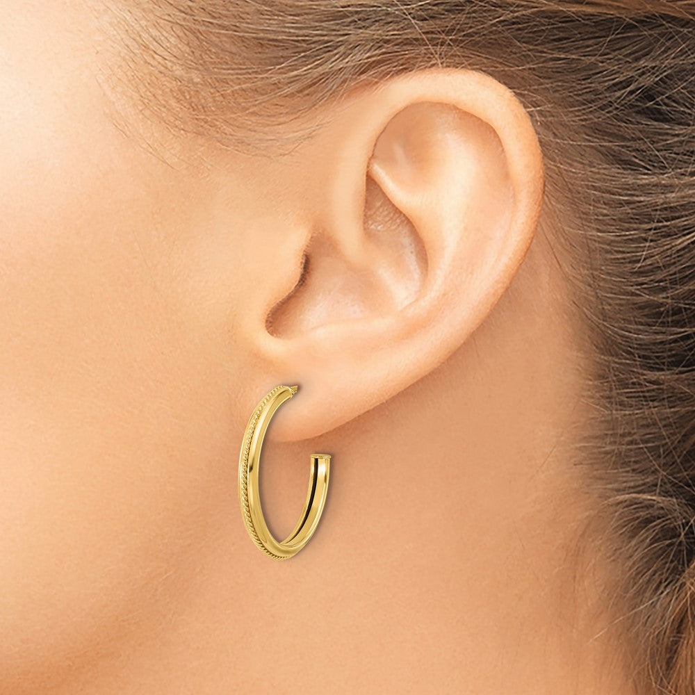 14K Yellow Gold Polished And Textured Round J Hoop Earrings
