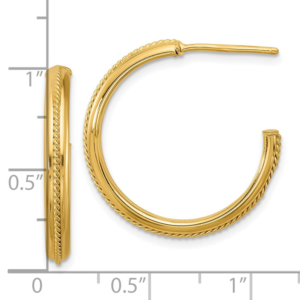14K Yellow Gold Polished And Textured Round J Hoop Earrings