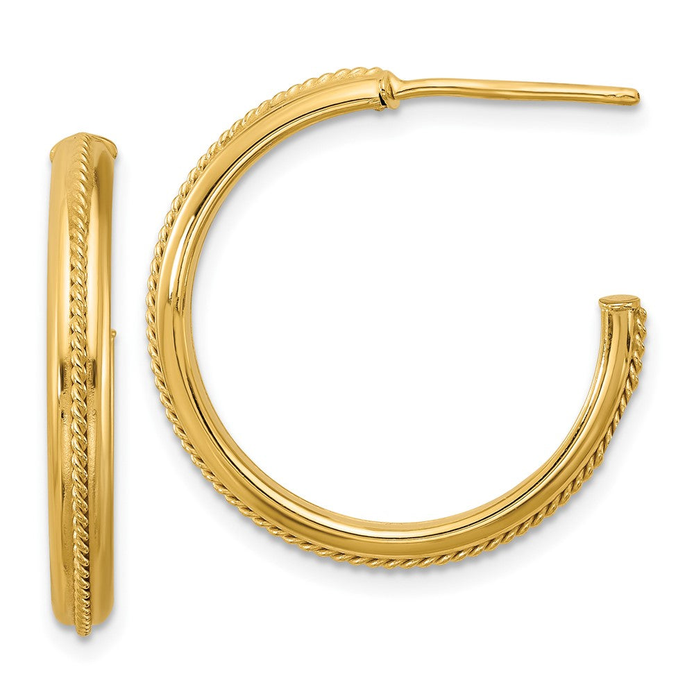 14K Yellow Gold Polished And Textured Round J Hoop Earrings