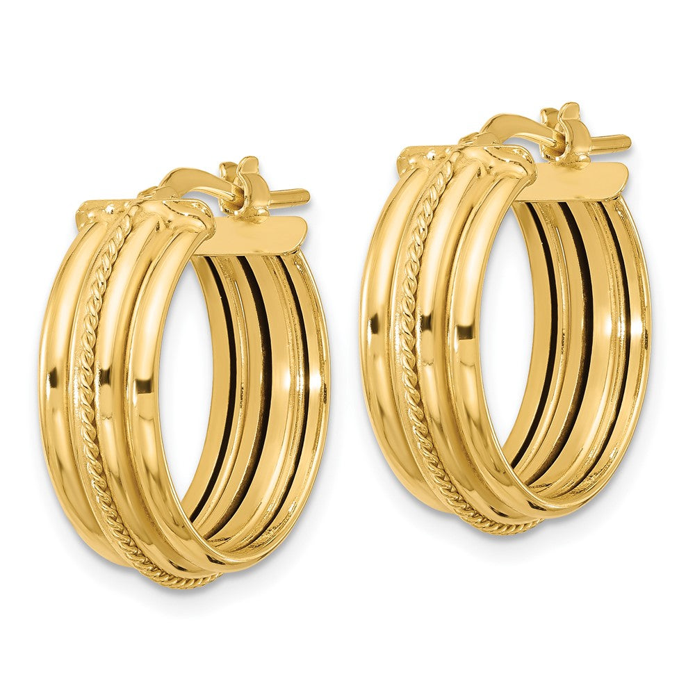 14K Yellow Gold Polished And Textured Round Hoop Earrings