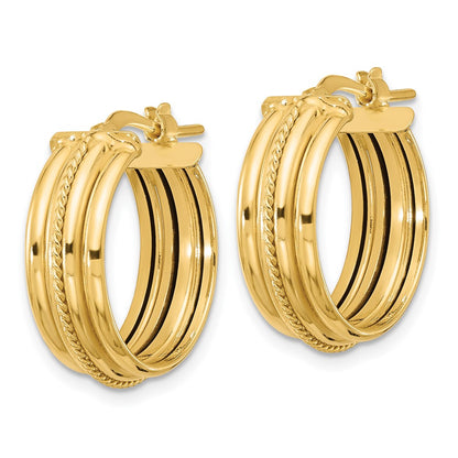 14K Yellow Gold Polished And Textured Round Hoop Earrings