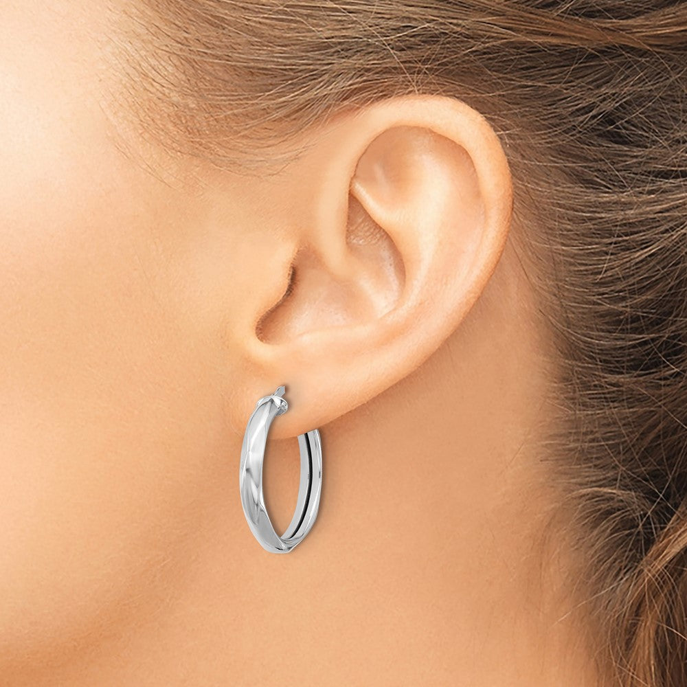 14K White Gold Polished Round Hoop Earrings