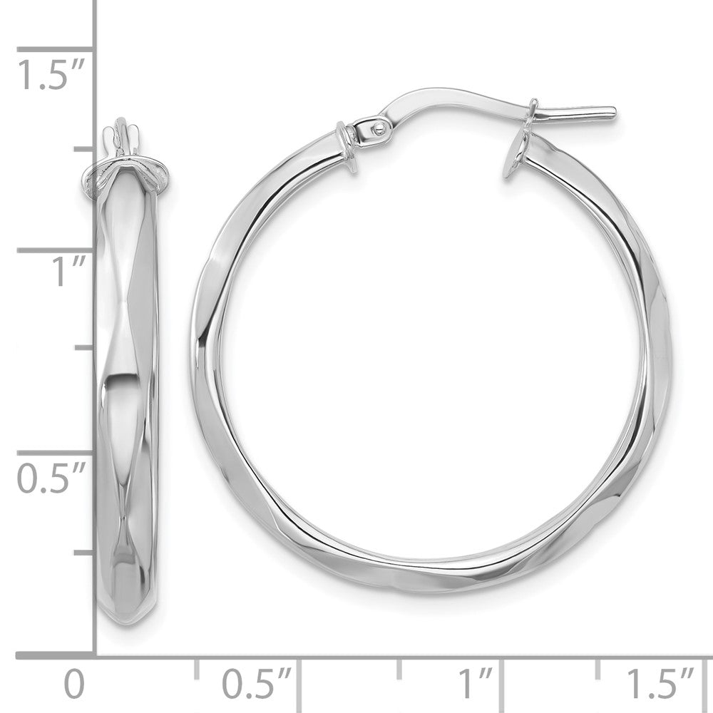 14K White Gold Polished Round Hoop Earrings