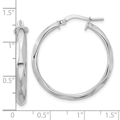 14K White Gold Polished Round Hoop Earrings