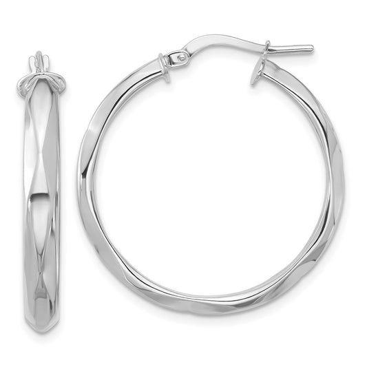 14K White Gold Polished Round Hoop Earrings