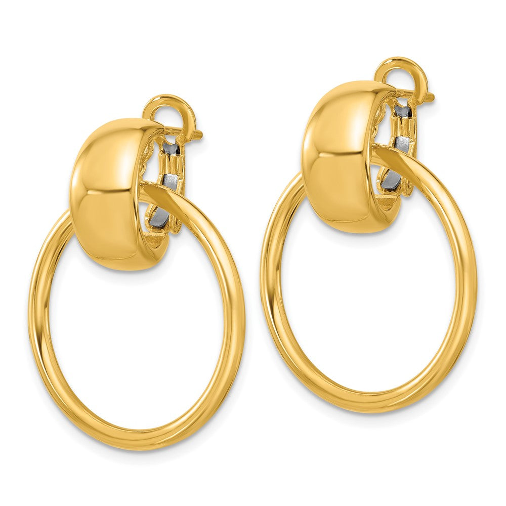 14K Yellow Gold Polished Circle Dangle Omega Back Earrings