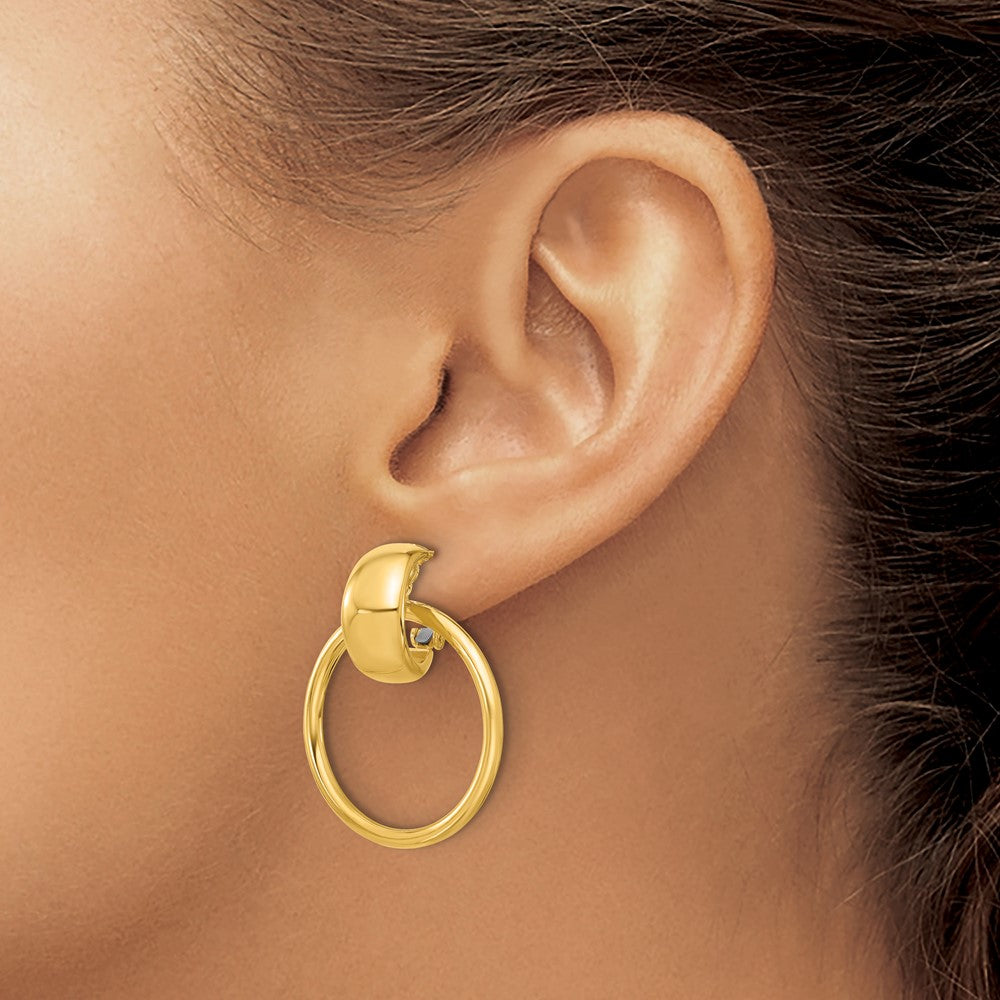 14K Yellow Gold Polished Circle Dangle Omega Back Earrings