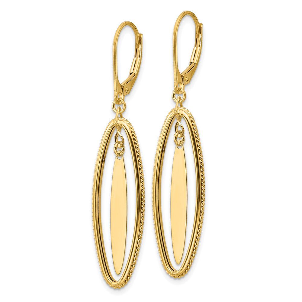 14K Yellow Gold Polished And Textured Dangle Leverback Earrings