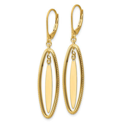 14K Yellow Gold Polished And Textured Dangle Leverback Earrings