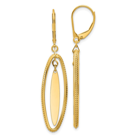 14K Yellow Gold Polished And Textured Dangle Leverback Earrings
