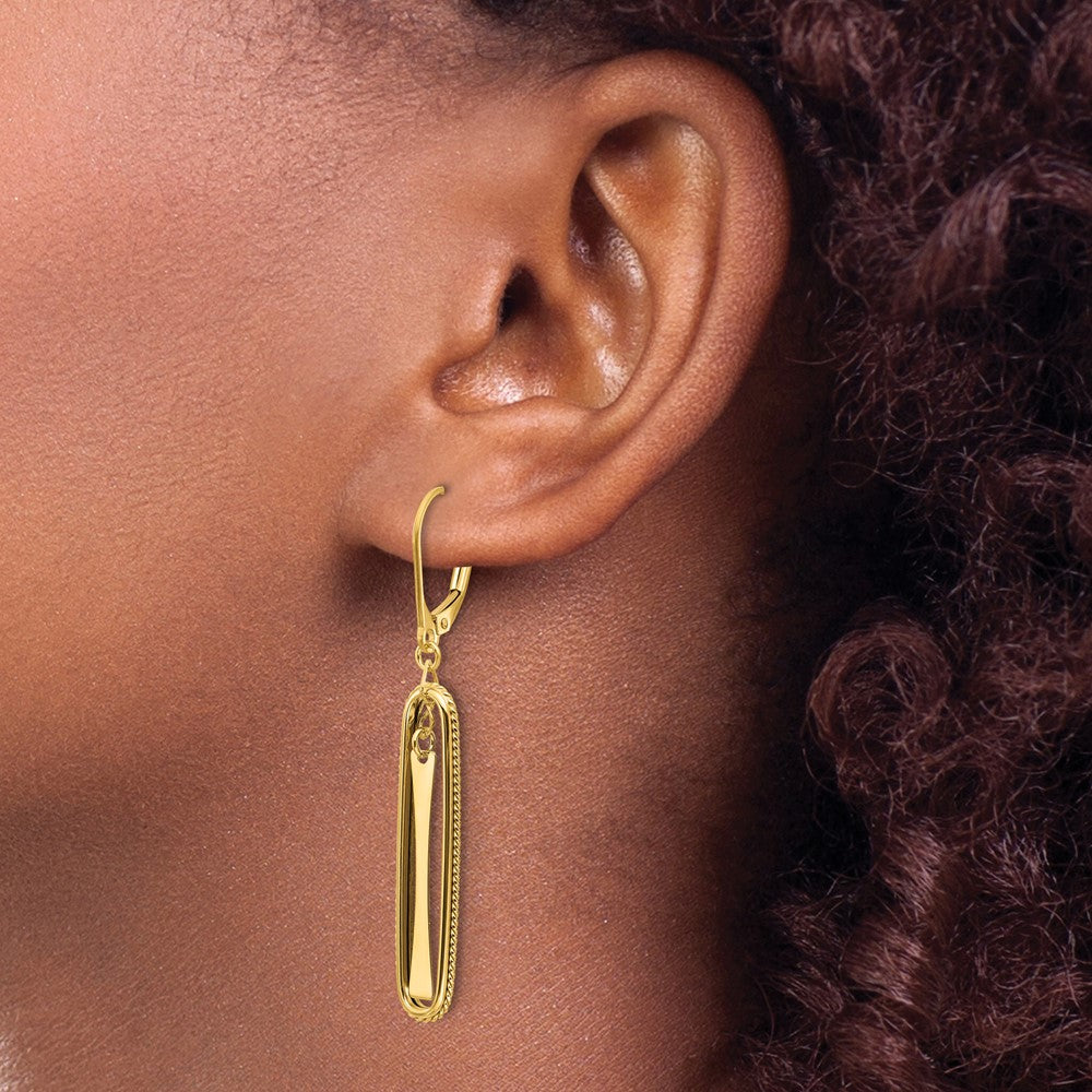 14K Yellow Gold Polished Dangle Leverback Earrings