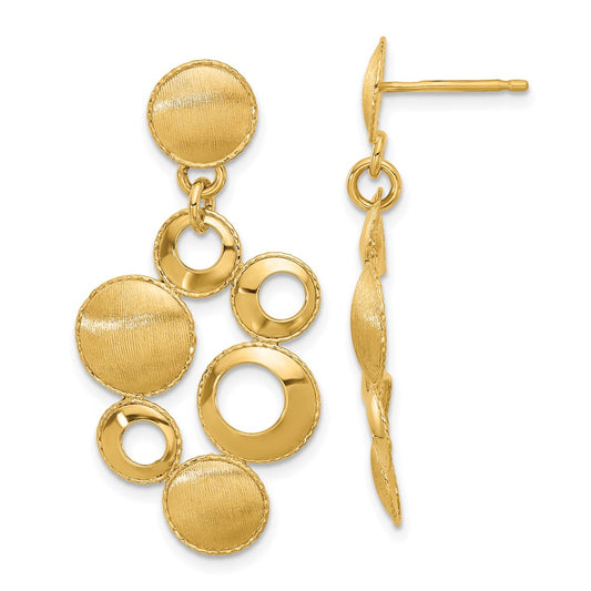 14K Yellow Gold Leslie'S' Polished And Satin Circles Post Dangle Earrings