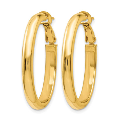 14K Yellow Gold Polished Oval Hoop Earrings