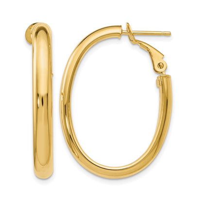 14K Yellow Gold Polished Oval Hoop Earrings