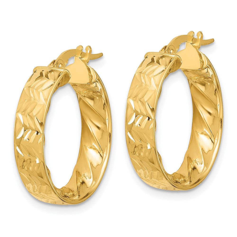 14K Yellow Gold Polished And D/C Hoop Earrings