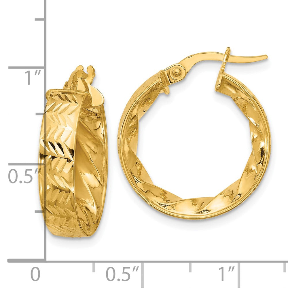 14K Yellow Gold Polished And D/C Hoop Earrings