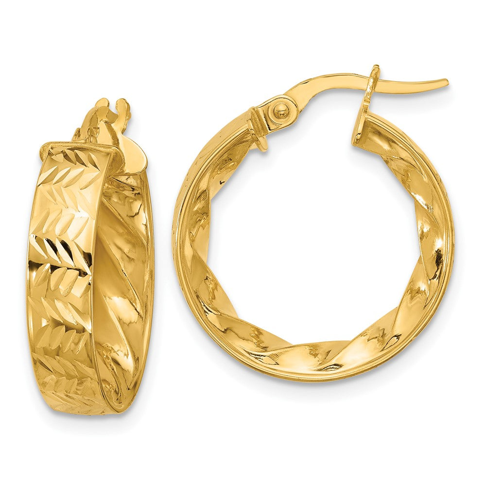 14K Yellow Gold Polished And D/C Hoop Earrings