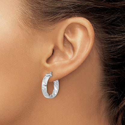 14K Yellow & Rhodium W/ White Plating Polished And D/C Hoop Earrings