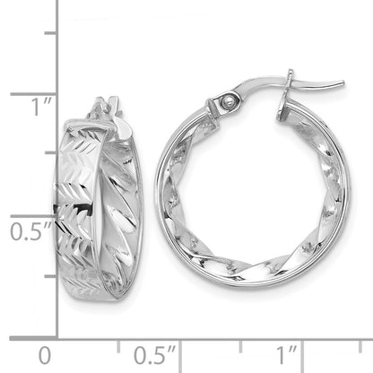 14K Yellow & Rhodium W/ White Plating Polished And D/C Hoop Earrings