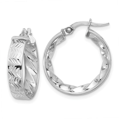 14K Yellow & Rhodium W/ White Plating Polished And D/C Hoop Earrings