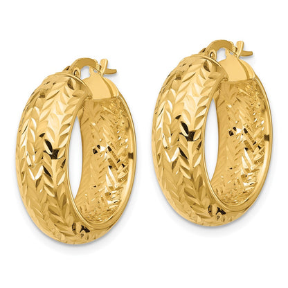 14K Yellow Gold Polished And D/C Hoop Earrings