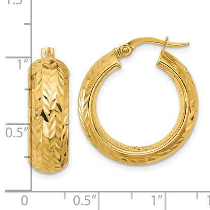 14K Yellow Gold Polished And D/C Hoop Earrings