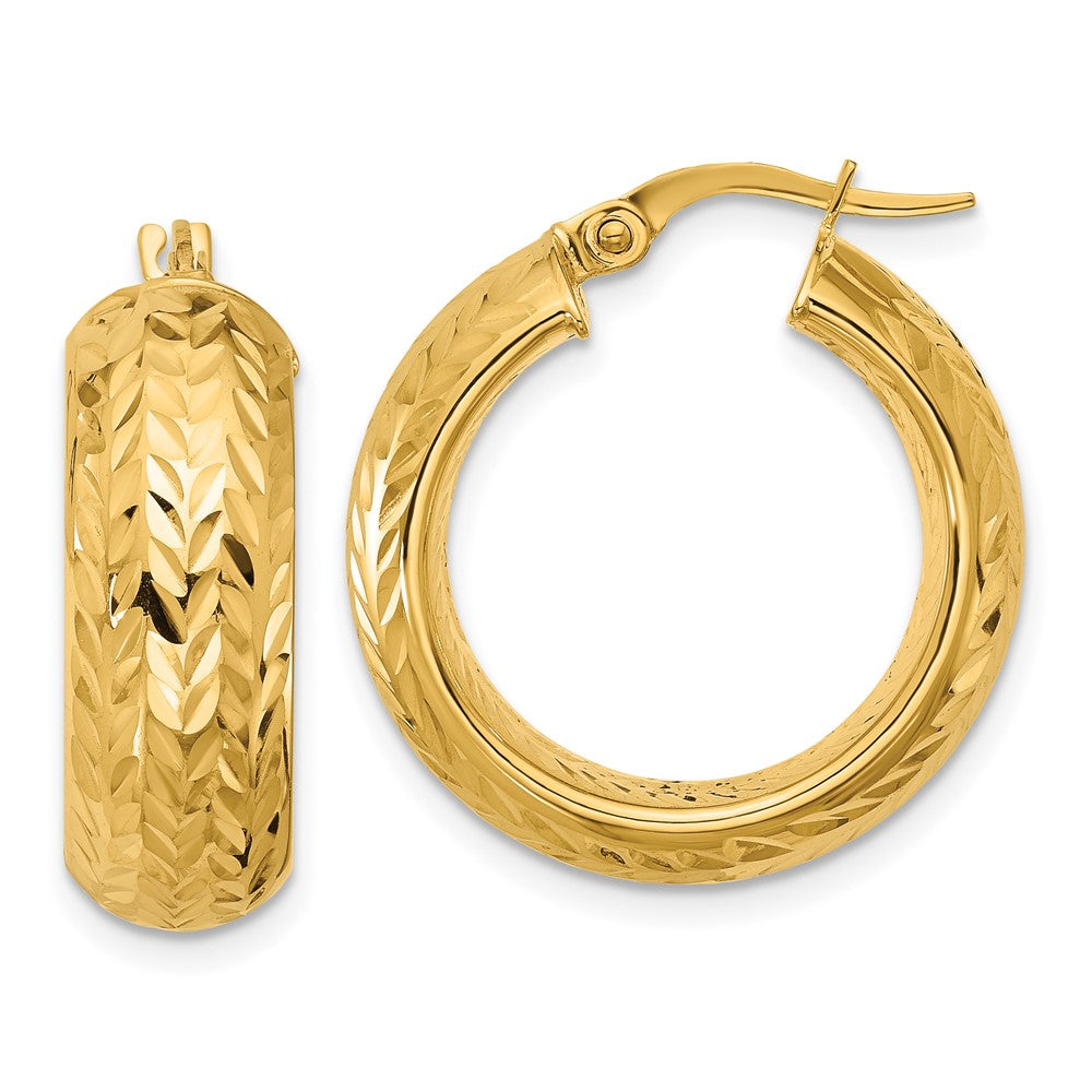 14K Yellow Gold Polished And D/C Hoop Earrings