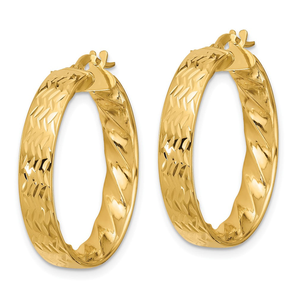 14K Yellow Gold Polished And D/C Hoop Earrings