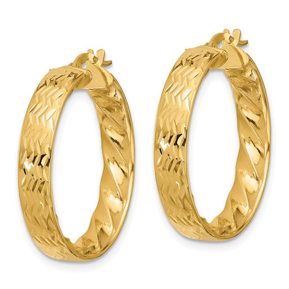 14K Yellow Gold Polished And D/C Hoop Earrings