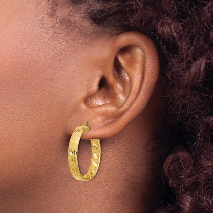 14K Yellow Gold Polished And D/C Hoop Earrings