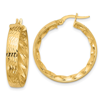 14K Yellow Gold Polished And D/C Hoop Earrings