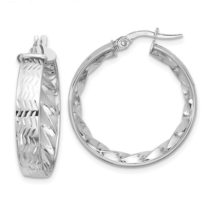 14K Yellow & Rhodium W/ White Plating Polished And D/C Hoop Earrings