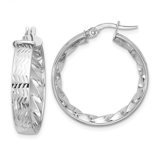 14K Yellow & Rhodium W/ White Plating Polished And D/C Hoop Earrings