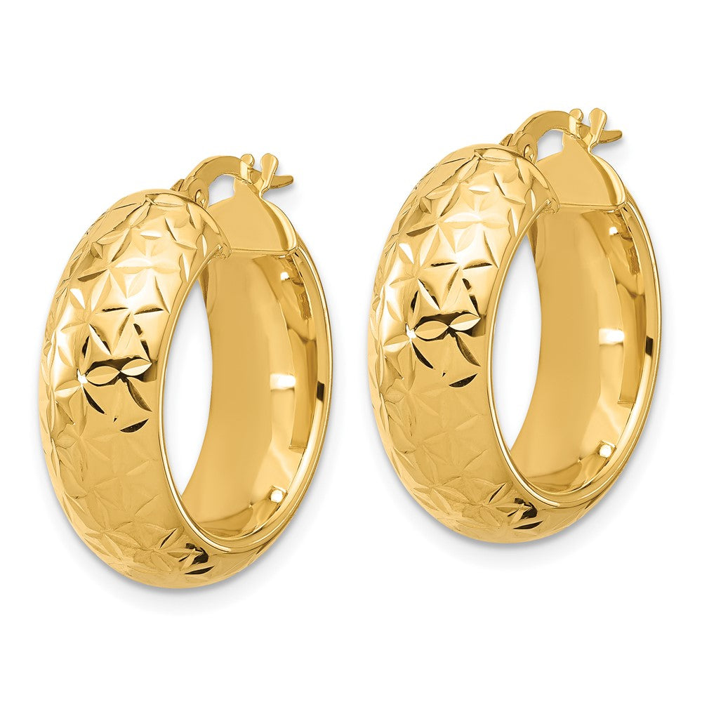 14K Yellow Gold Polished And D/C Half Round Circle Hoop Earrings