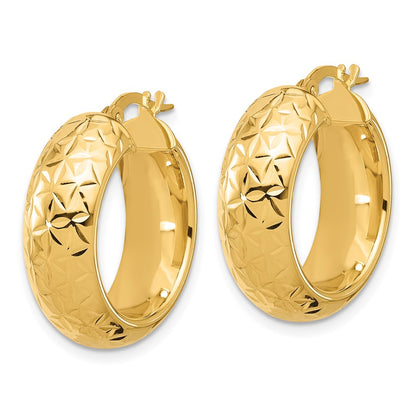 14K Yellow Gold Polished And D/C Half Round Circle Hoop Earrings