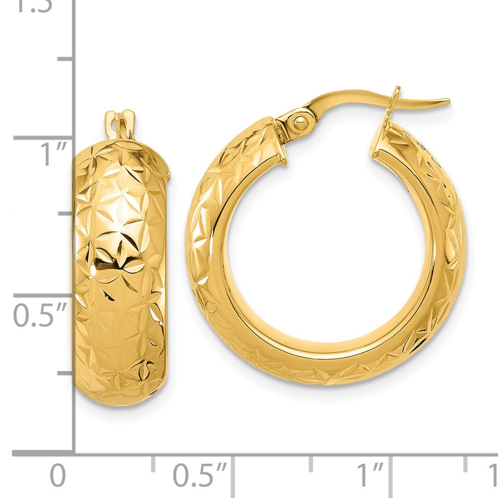 14K Yellow Gold Polished And D/C Half Round Circle Hoop Earrings