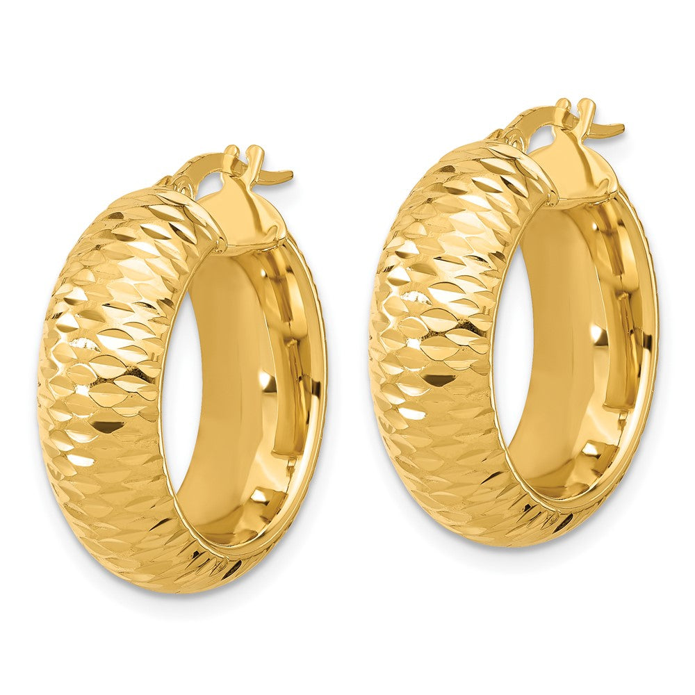 14K Yellow Gold Polished And D/C Half Round Circle Hoop Earrings