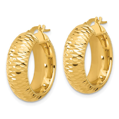 14K Yellow Gold Polished And D/C Half Round Circle Hoop Earrings
