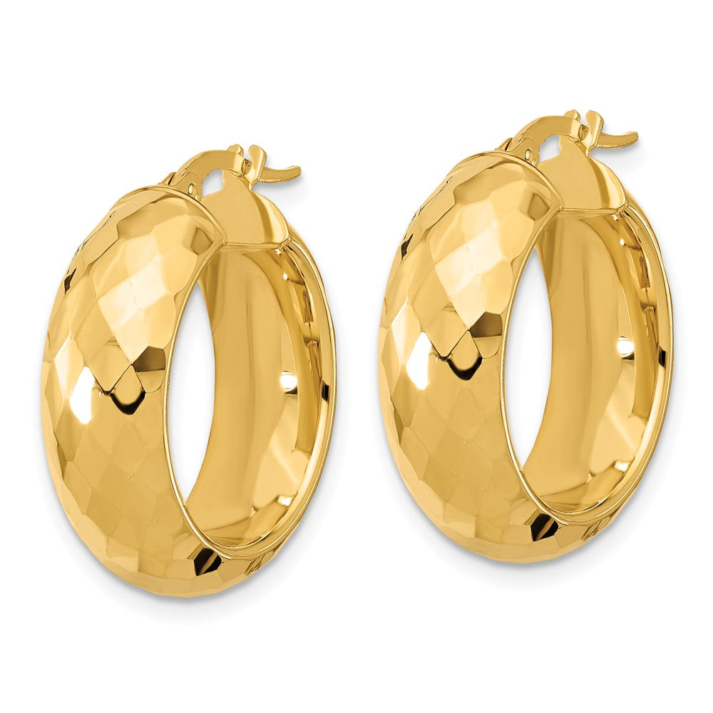 14K Yellow Gold Polished And D/C Half Round Circle Hoop Earrings
