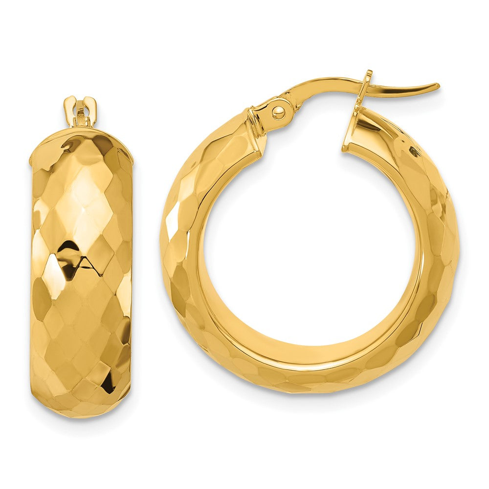 14K Yellow Gold Polished And D/C Half Round Circle Hoop Earrings