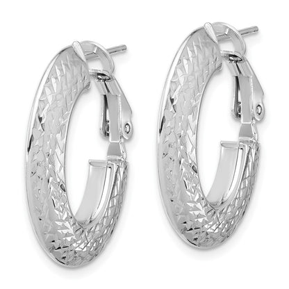 14K Yellow & Rhodium With White Plating Polished And Diamond Cut Omega Back Hoop Earrings