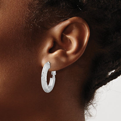 14K Yellow & Rhodium With White Plating Polished And Diamond Cut Omega Back Hoop Earrings