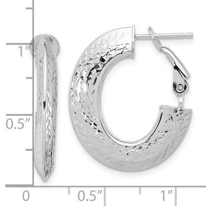 14K Yellow & Rhodium With White Plating Polished And Diamond Cut Omega Back Hoop Earrings