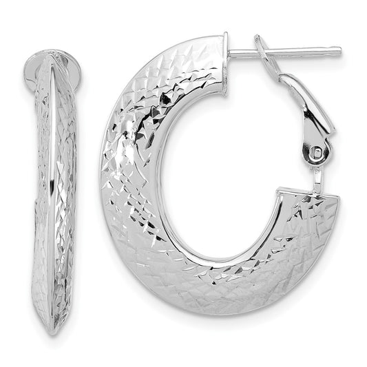 14K Yellow & Rhodium With White Plating Polished And Diamond Cut Omega Back Hoop Earrings