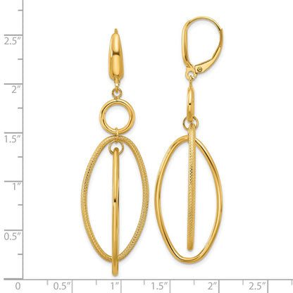 14K Yellow Gold Polished And Textured Oval Dangle Leverback Earrings