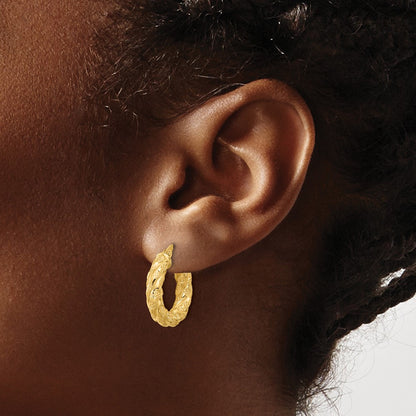 14K Yellow Gold Polished And Textured Twisted Tube Hoop Earrings