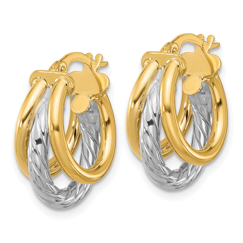 14K Yellow & Rhodium Polished Triple Hoop Earrings