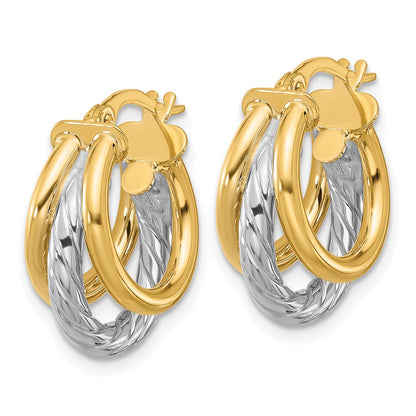 14K Yellow & Rhodium Polished Triple Hoop Earrings