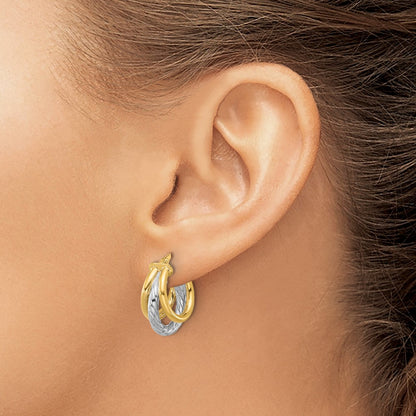 14K Yellow & Rhodium Polished Triple Hoop Earrings