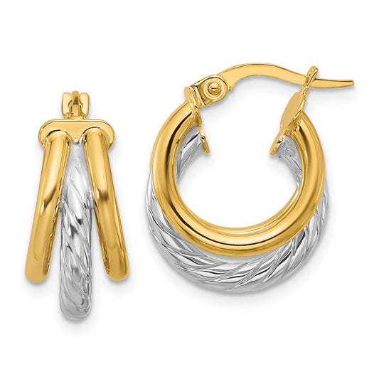 14K Yellow & Rhodium Polished Triple Hoop Earrings